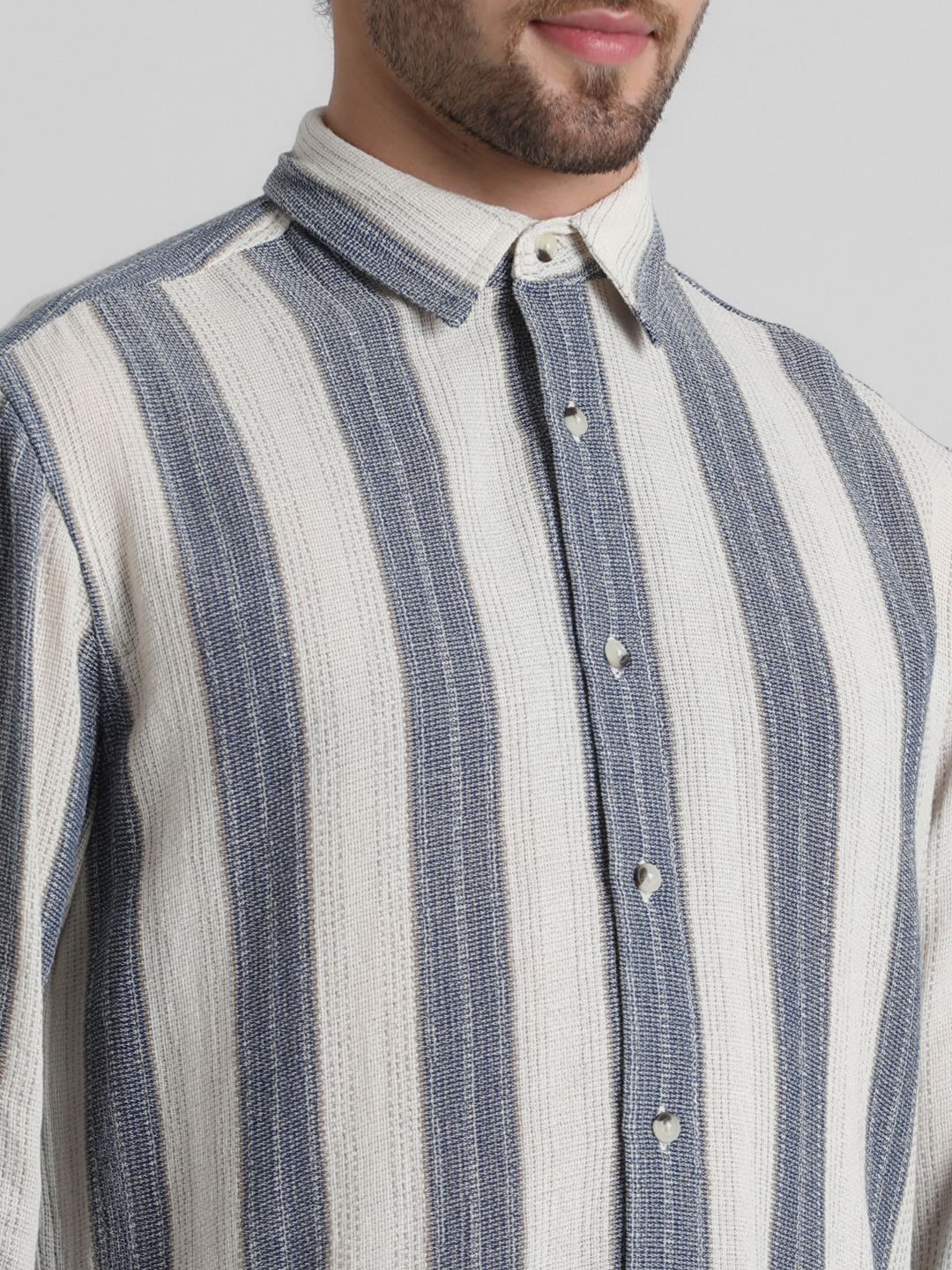 White Yard Dyed Striped Shirt