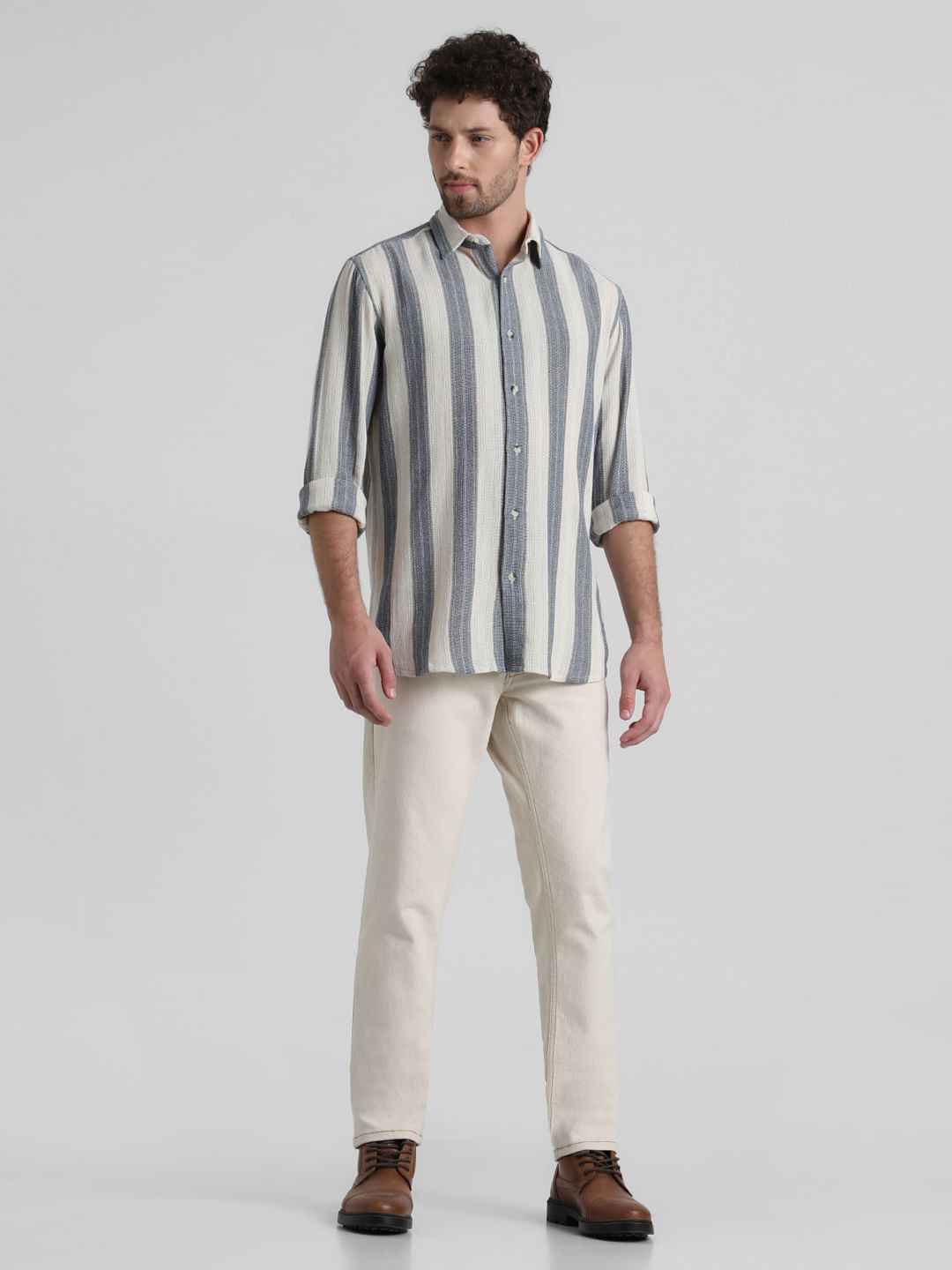 White Yard Dyed Striped Shirt