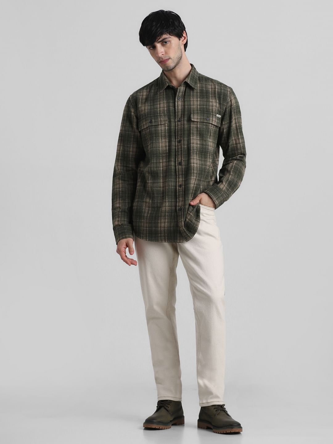 Green Check Print Full Sleeves Shirt