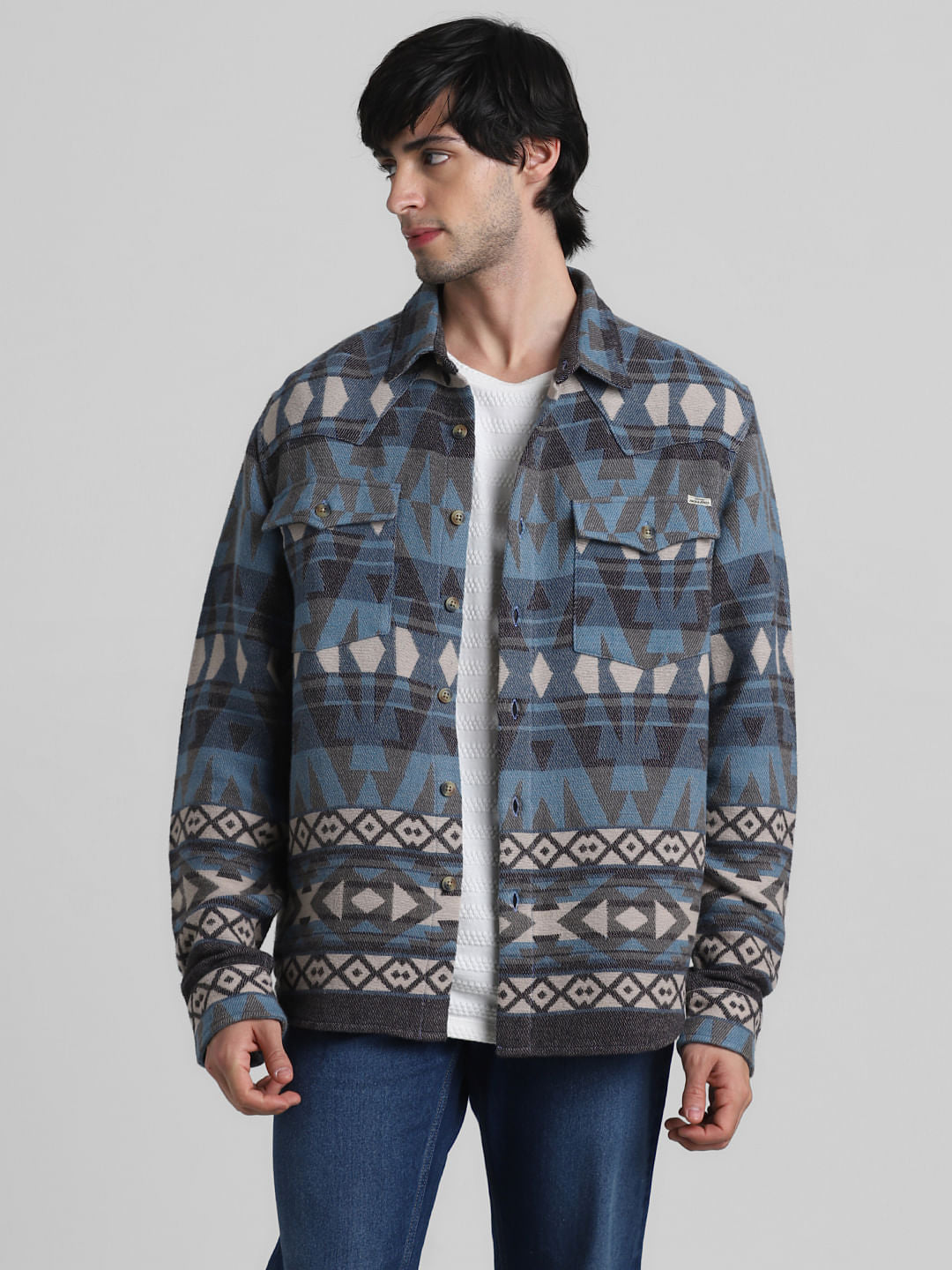 Blue Abstract Print Oversized Shirt