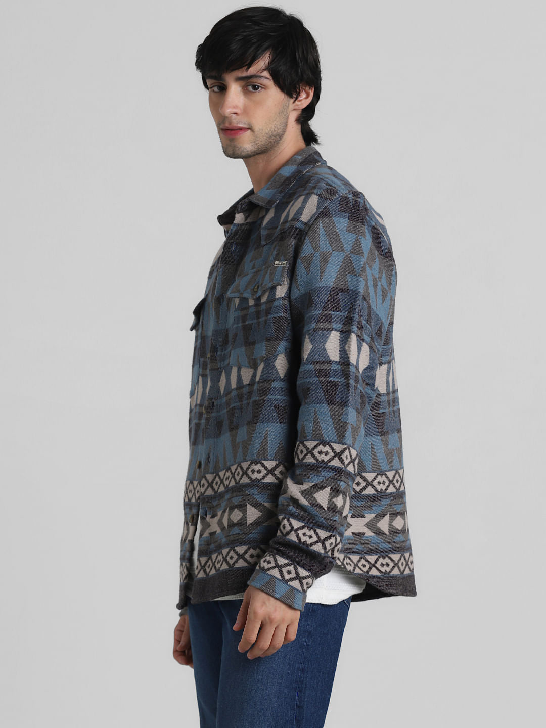 Blue Abstract Print Oversized Shirt