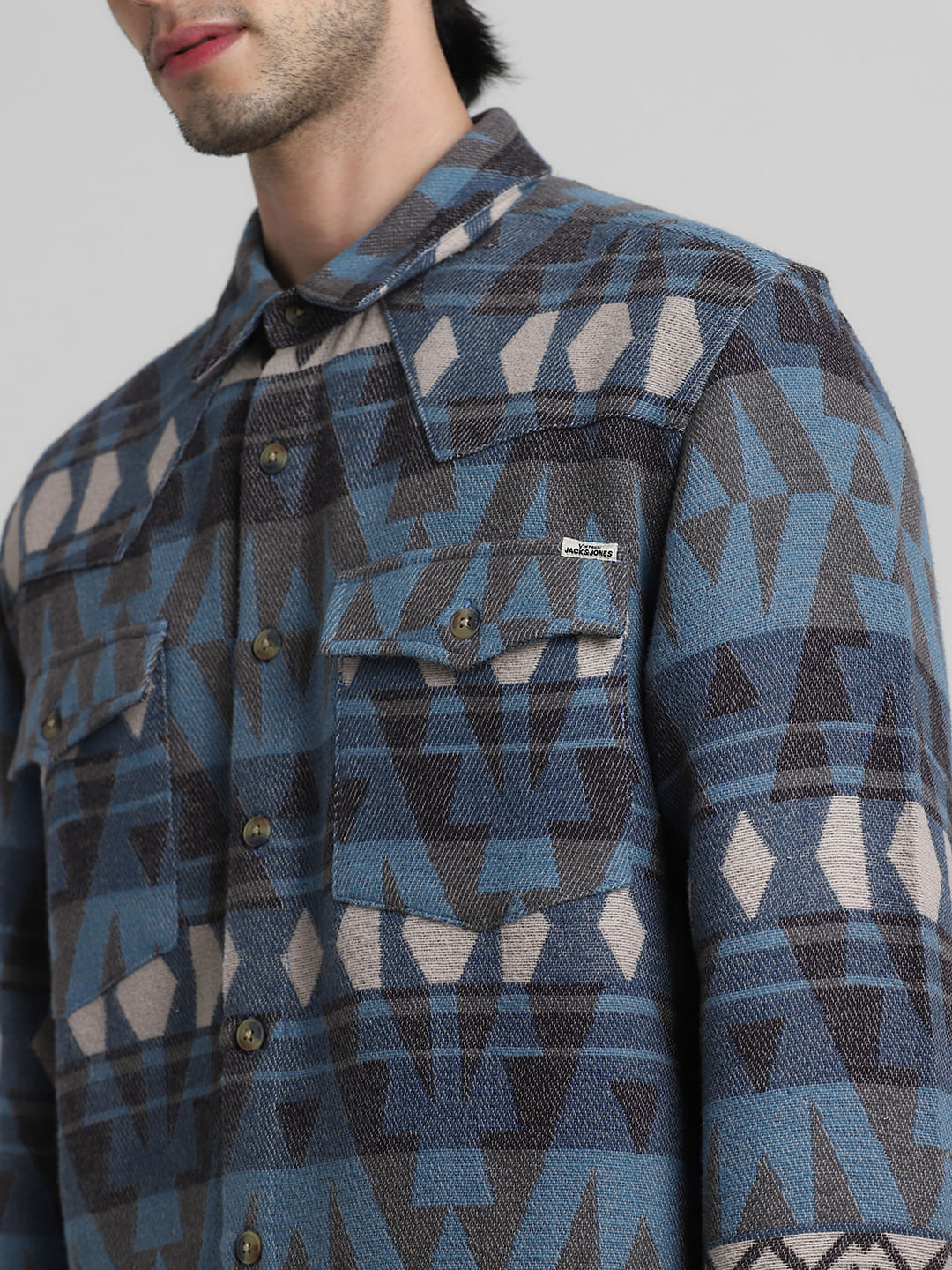Blue Abstract Print Oversized Shirt