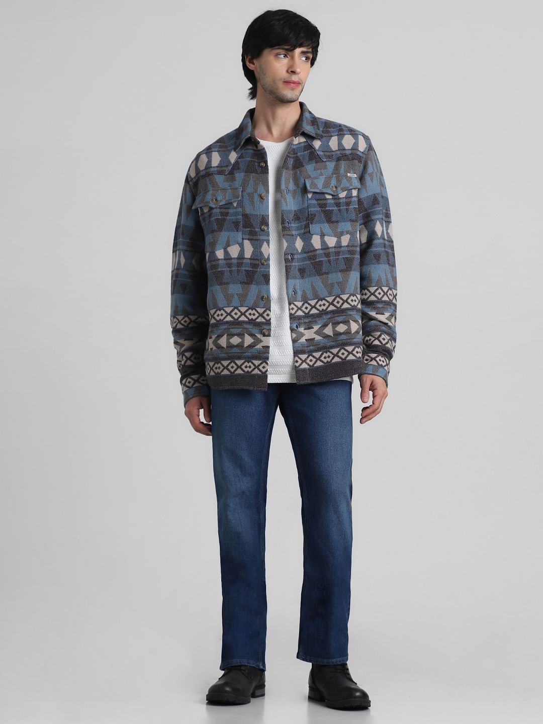 Blue Abstract Print Oversized Shirt