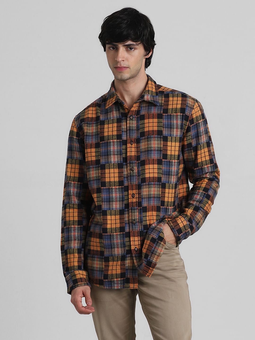 Brown Check Print Jacquard Shirt