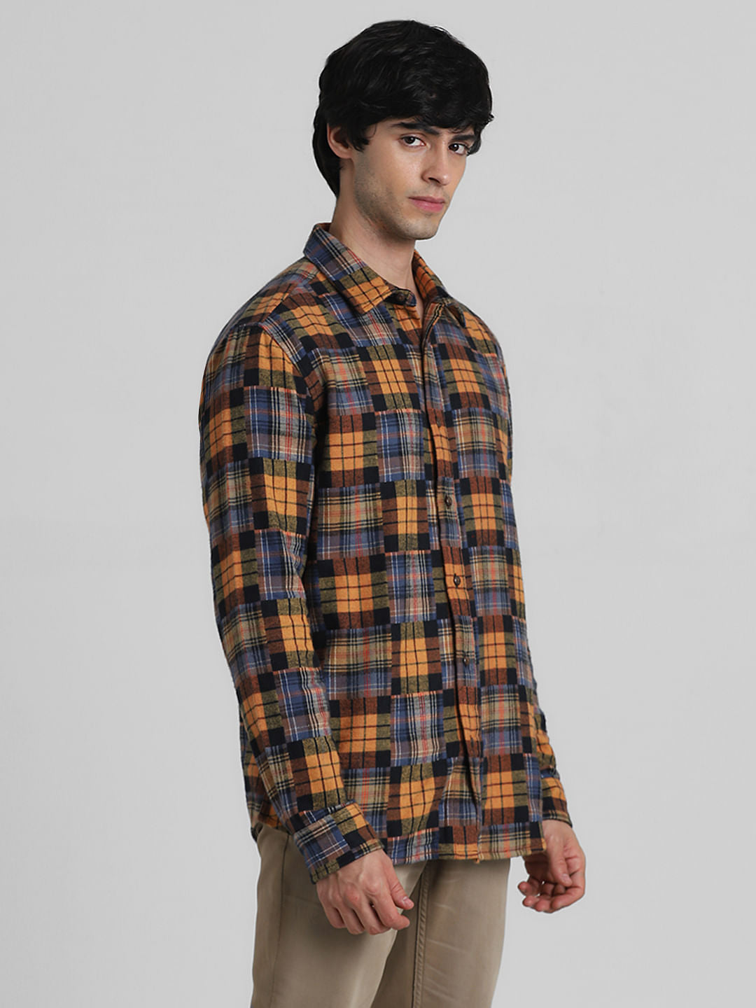 Brown Check Print Jacquard Shirt