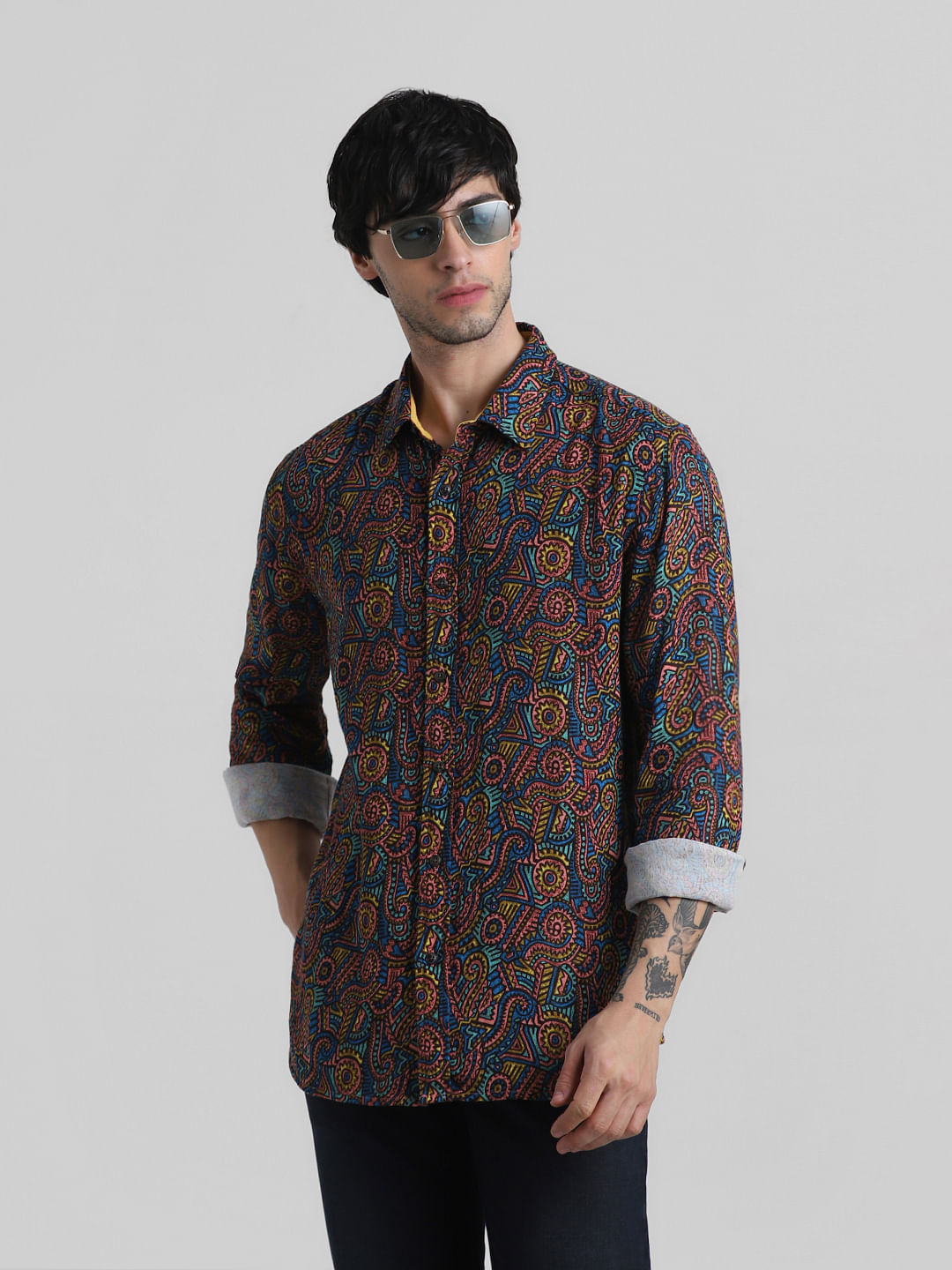 Multi-Coloured Printed Full Sleeves Shirt - S