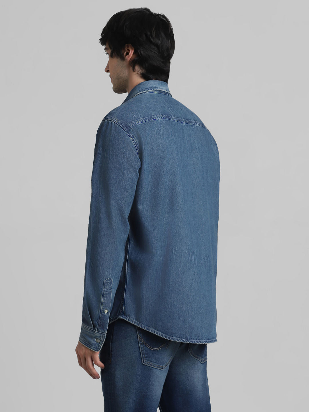 Blue Mildly Distressed Denim Shirt