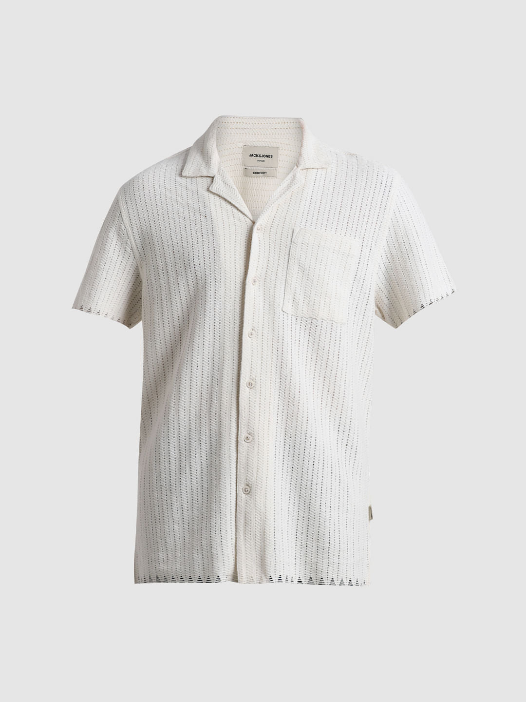 Beige Striped Short Sleeves Shirt