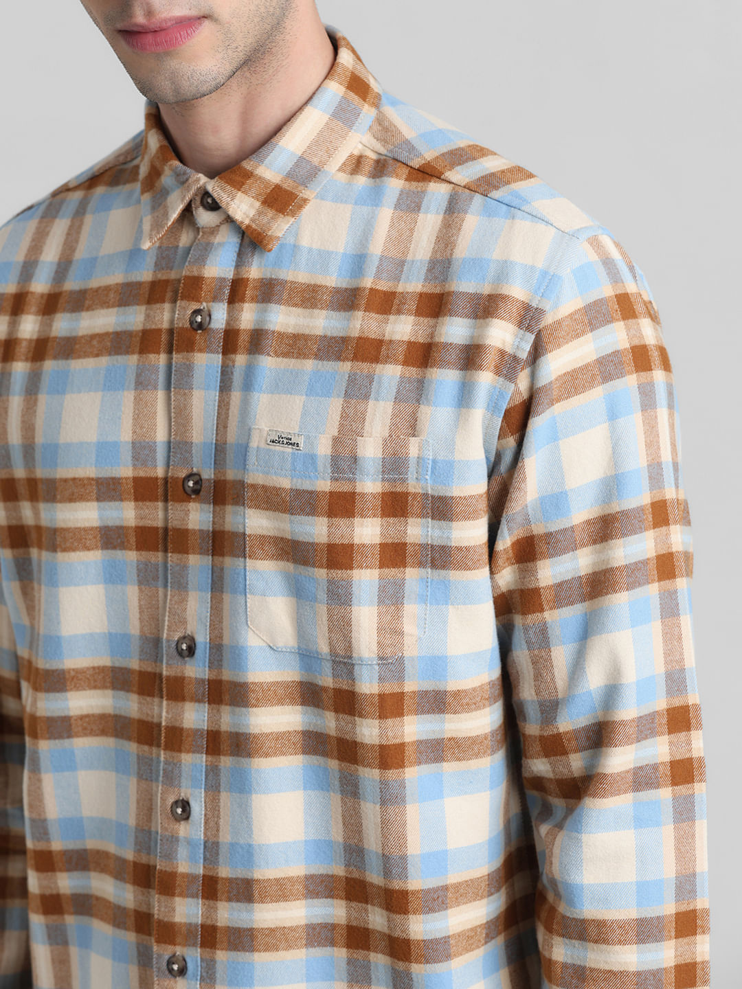 Beige Check Print Full Sleeves Shirt