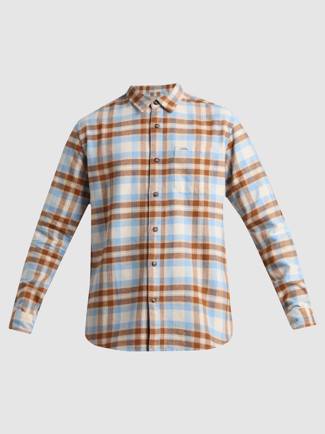 Beige Check Print Full Sleeves Shirt
