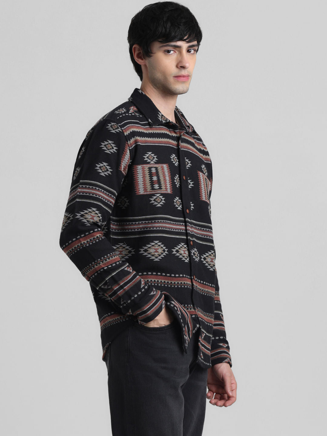 Black Abstract Print Jacquard Shirt