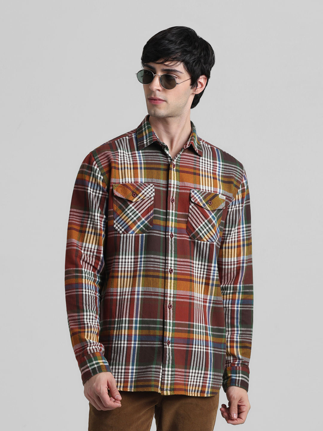 Brown Check Full Sleeves Shirt - S