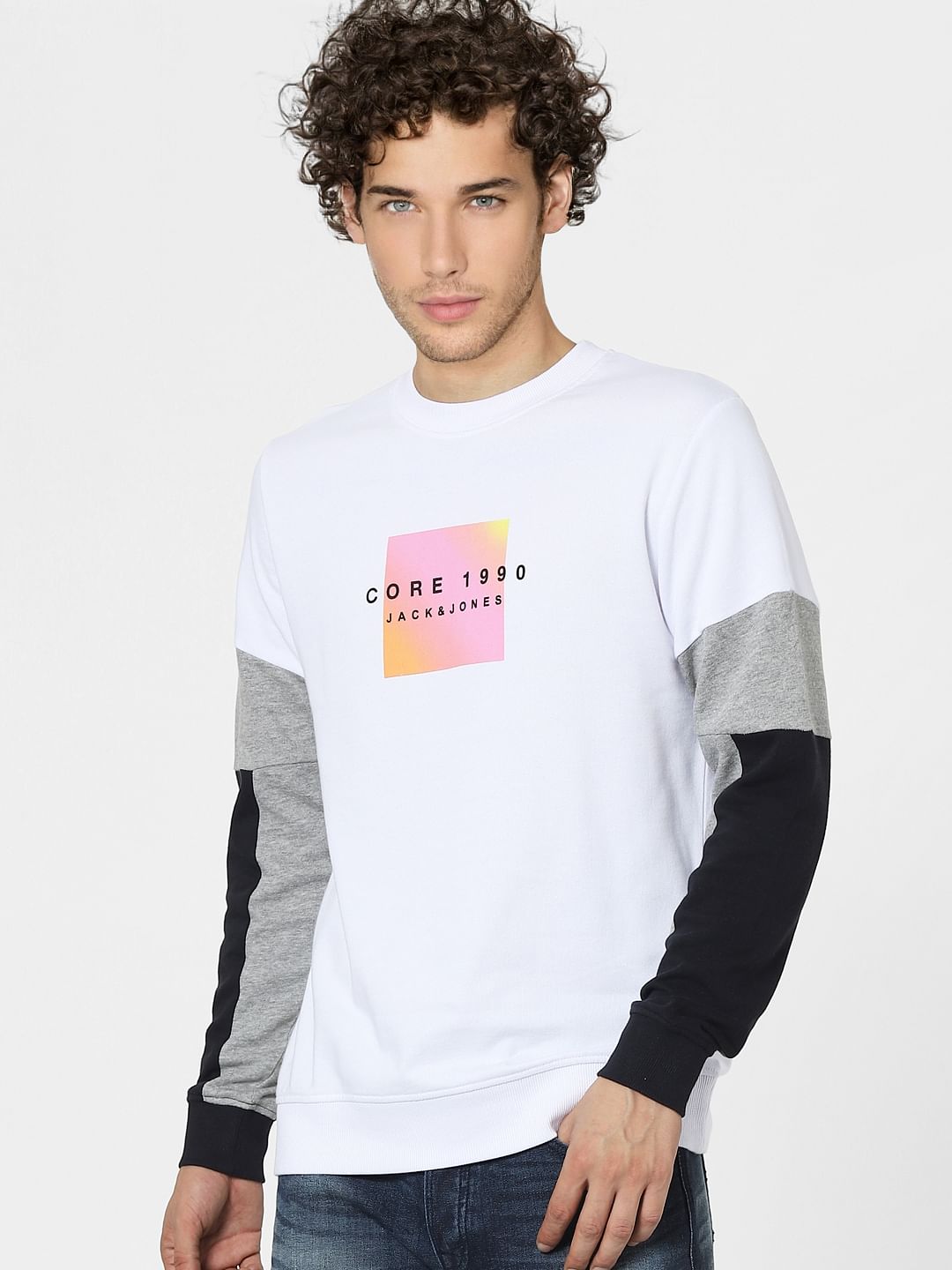 White Colourblocked Sweatshirt