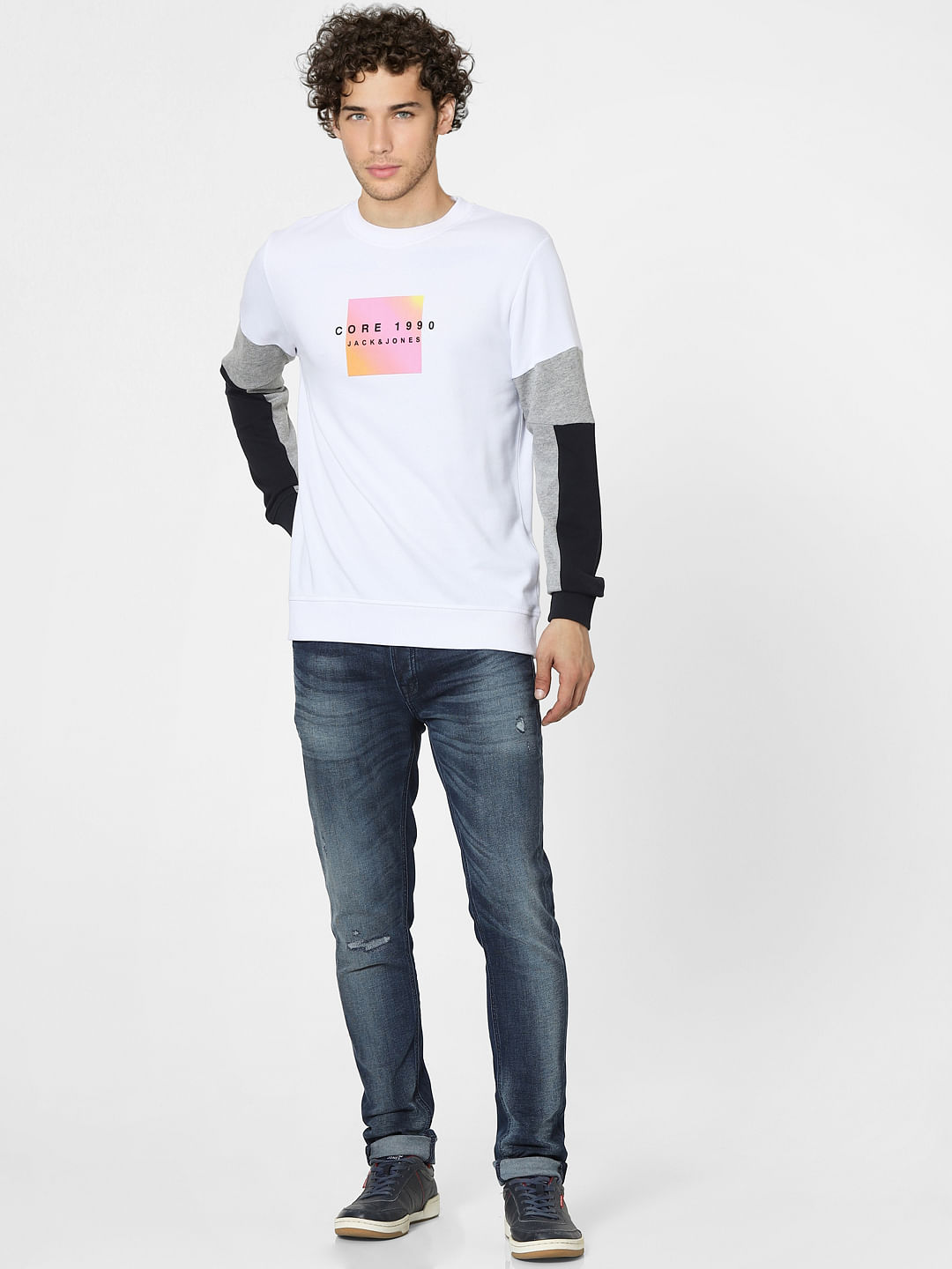 White Colourblocked Sweatshirt