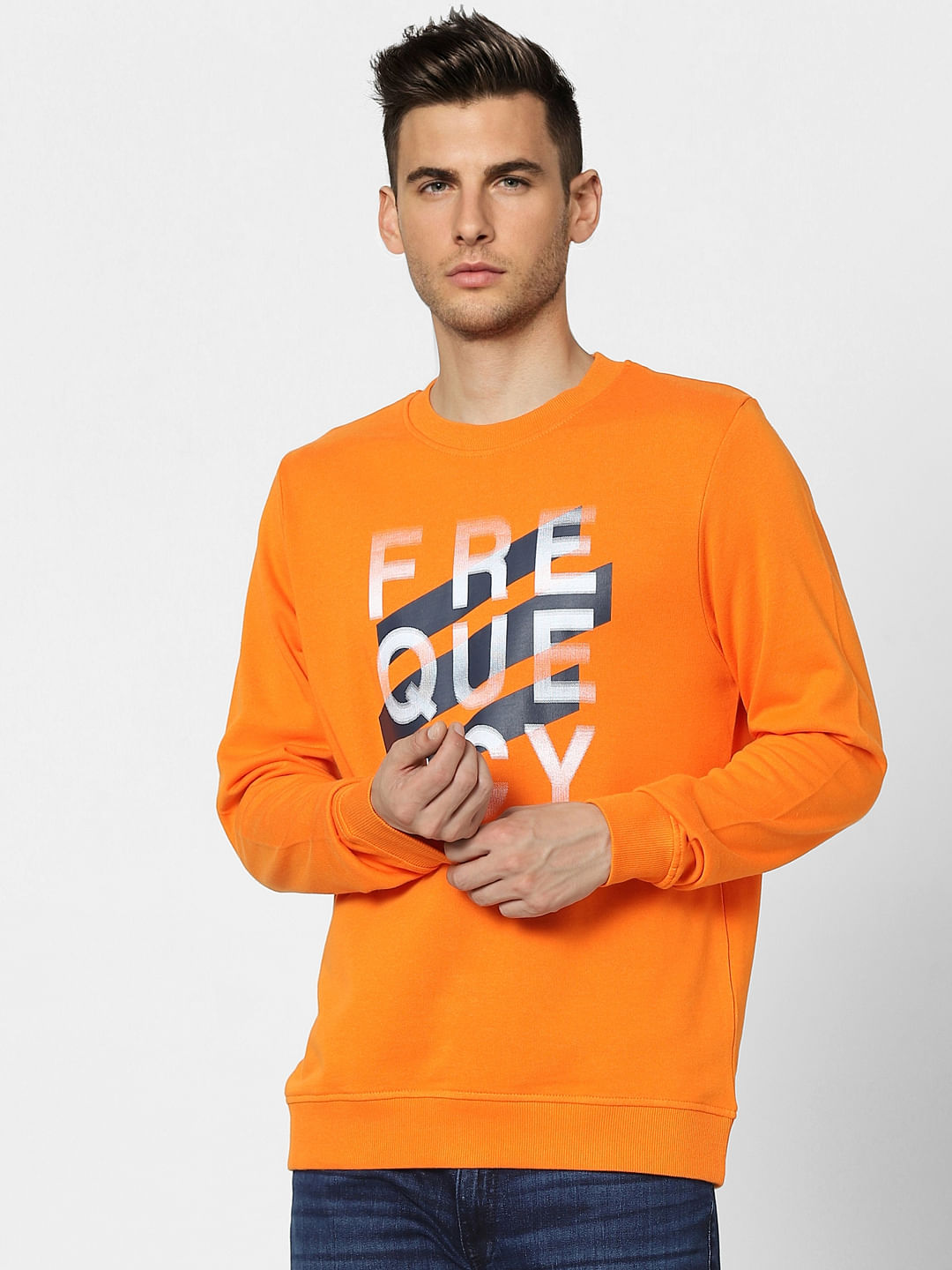 Orange Graphic Print Sweatshirt
