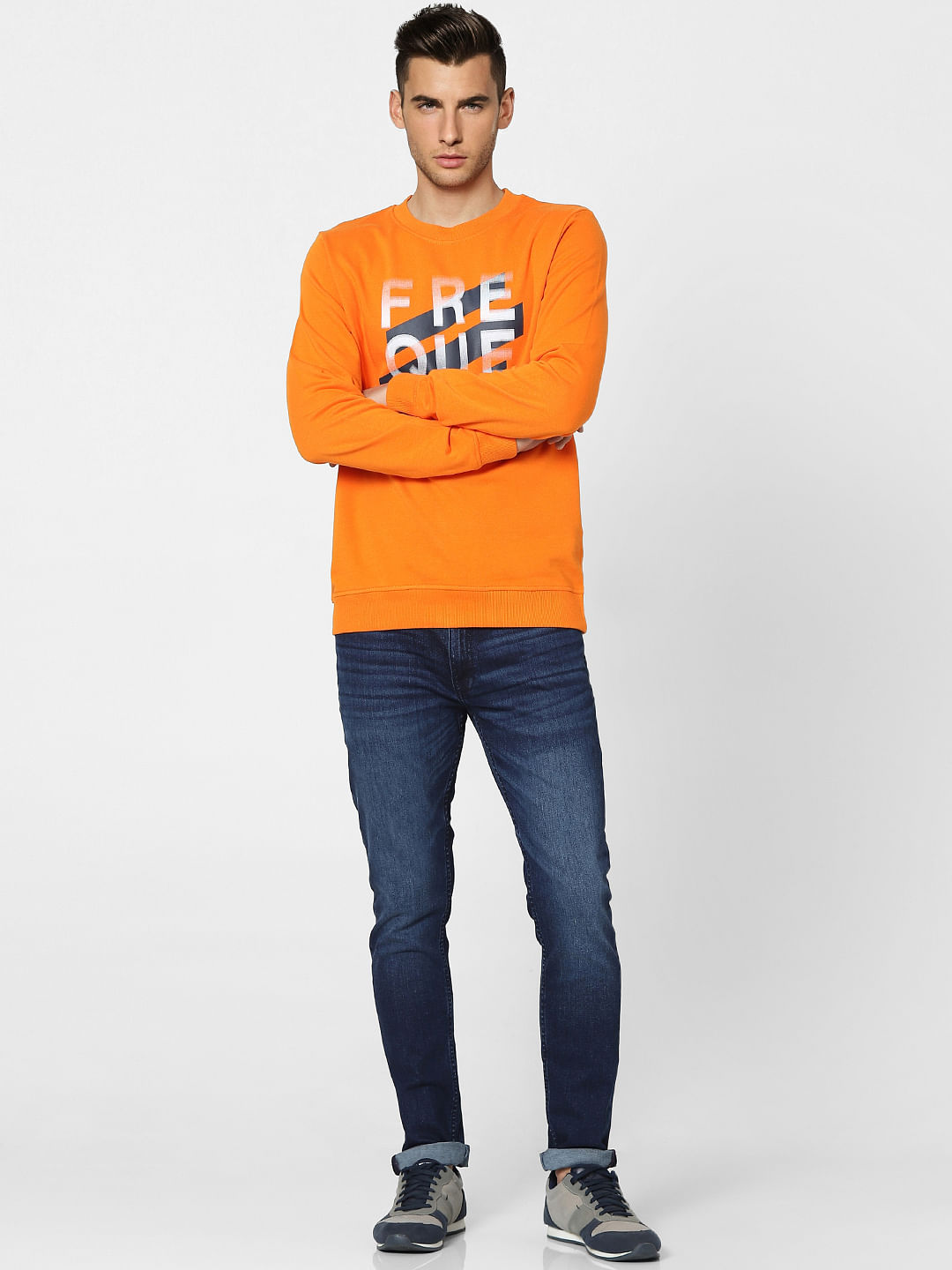 Orange Graphic Print Sweatshirt