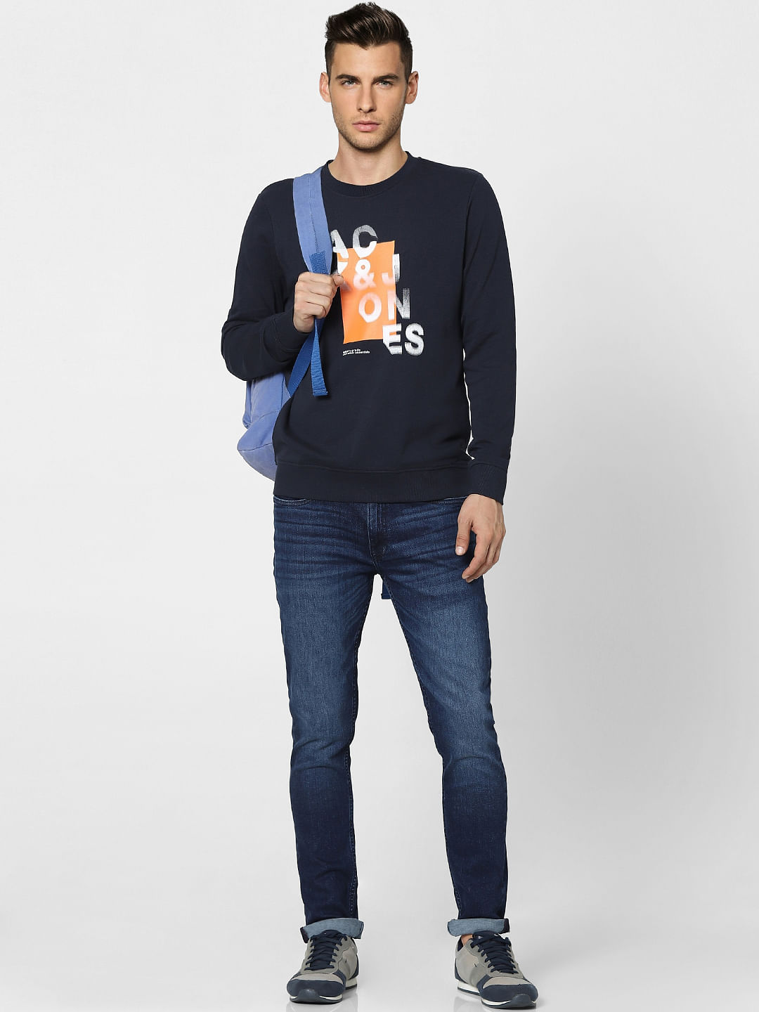 Navy Blue Graphic Print Sweatshirt