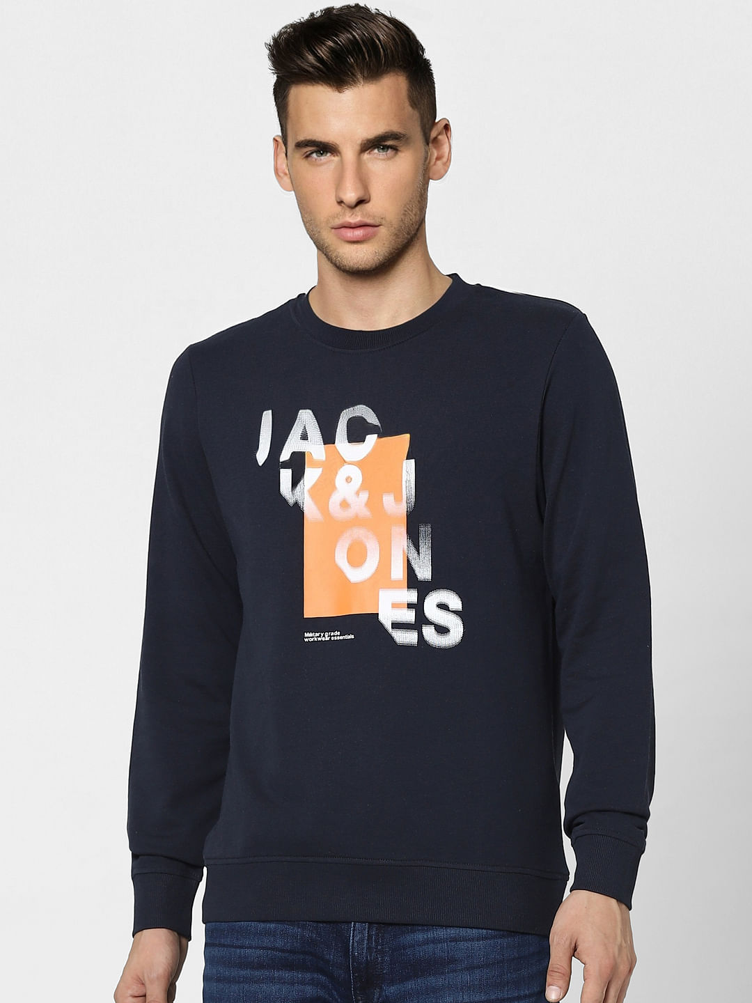 Navy Blue Graphic Print Sweatshirt