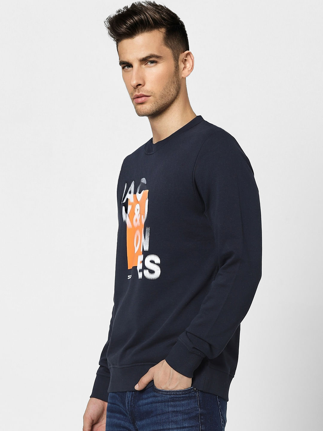 Navy Blue Graphic Print Sweatshirt