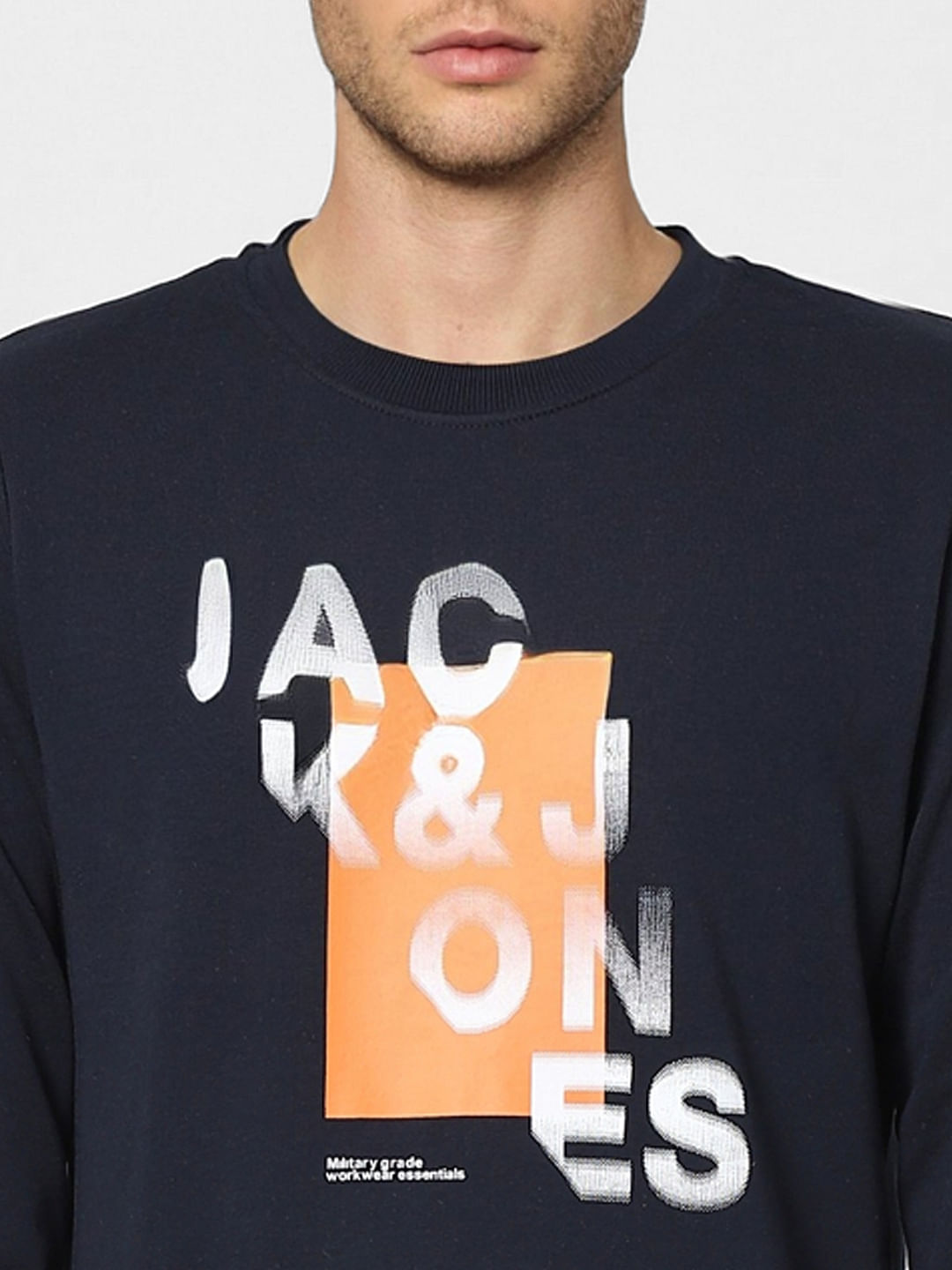 Navy Blue Graphic Print Sweatshirt