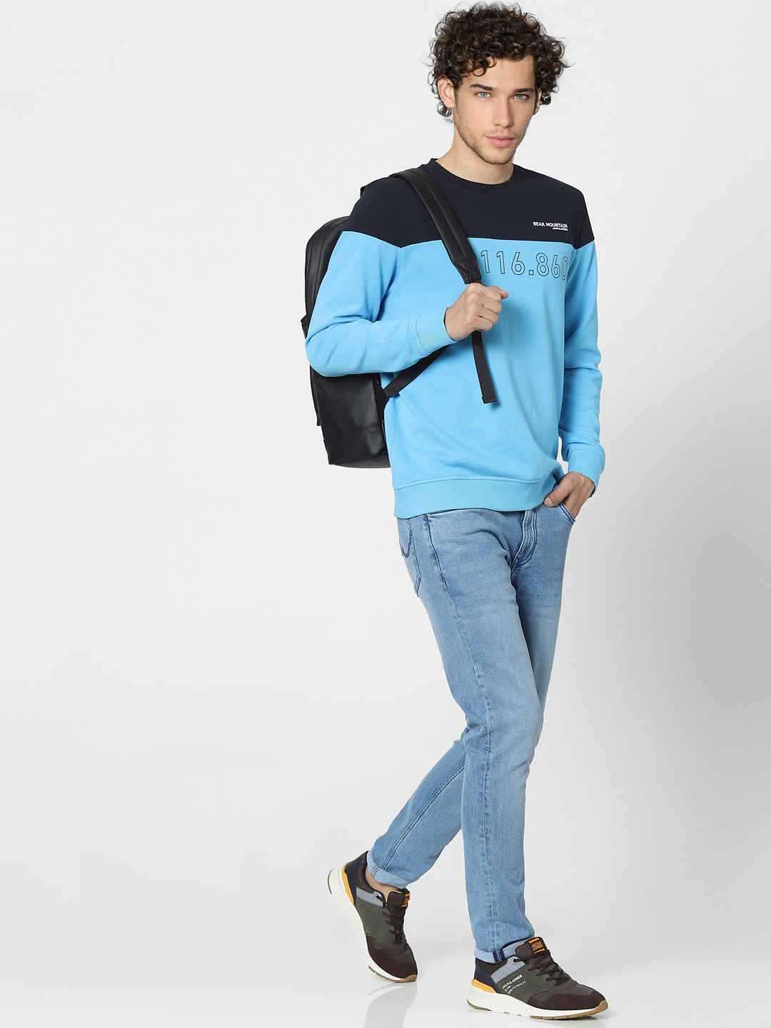Blue Colourblocked Sweatshirt - S