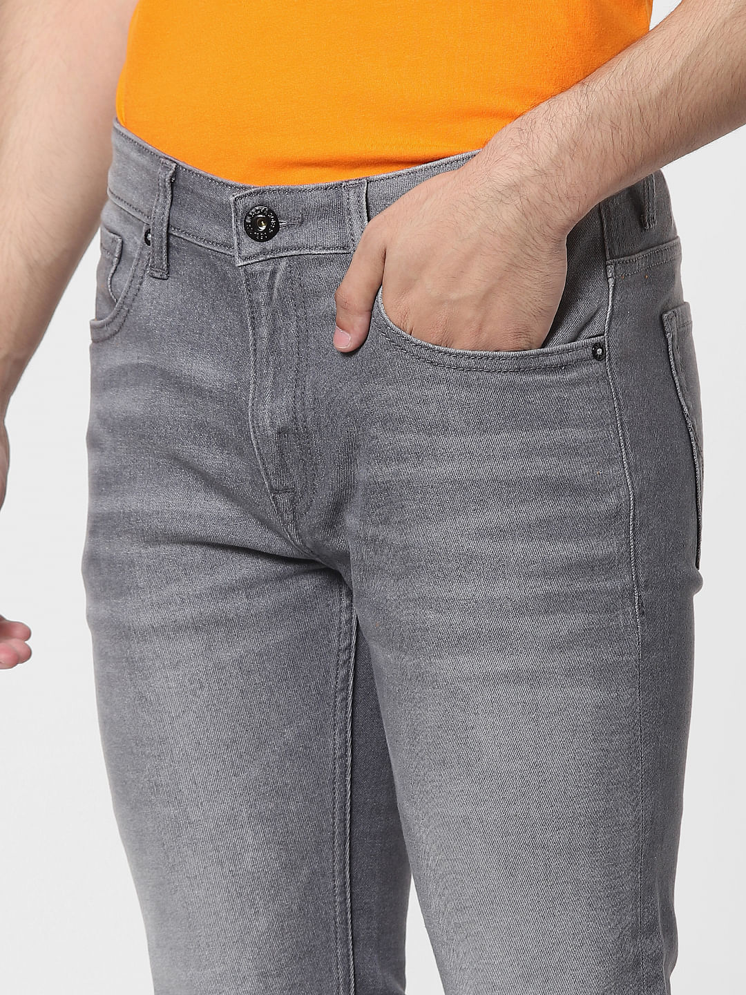 Grey Mid Rise Washed Skinny Jeans