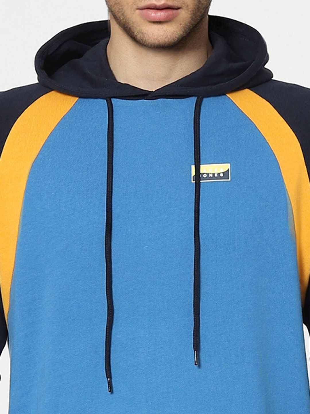 Blue Colourblocked Hooded Sweatshirt
