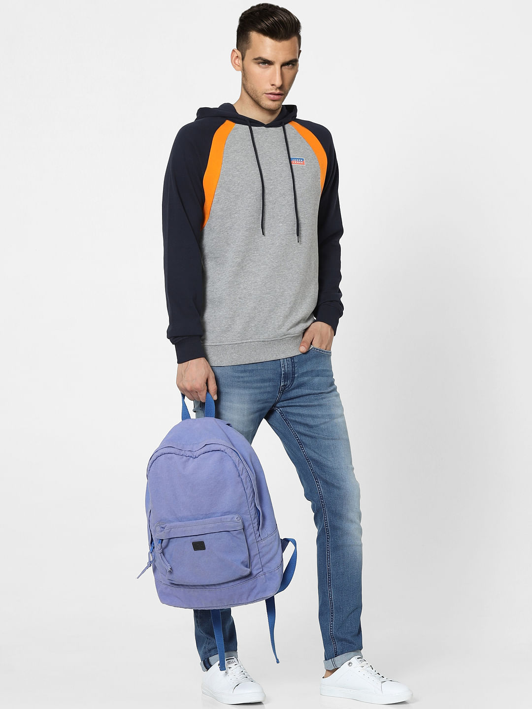 Grey Colourblocked Hooded Sweatshirt - L