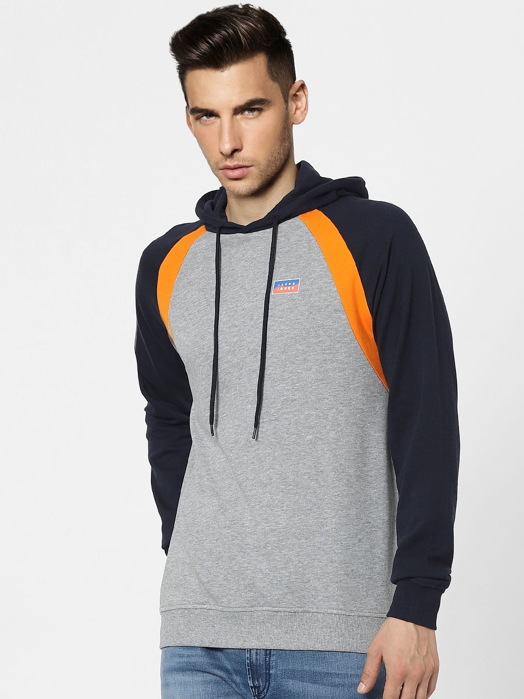 Grey Colourblocked Hooded Sweatshirt