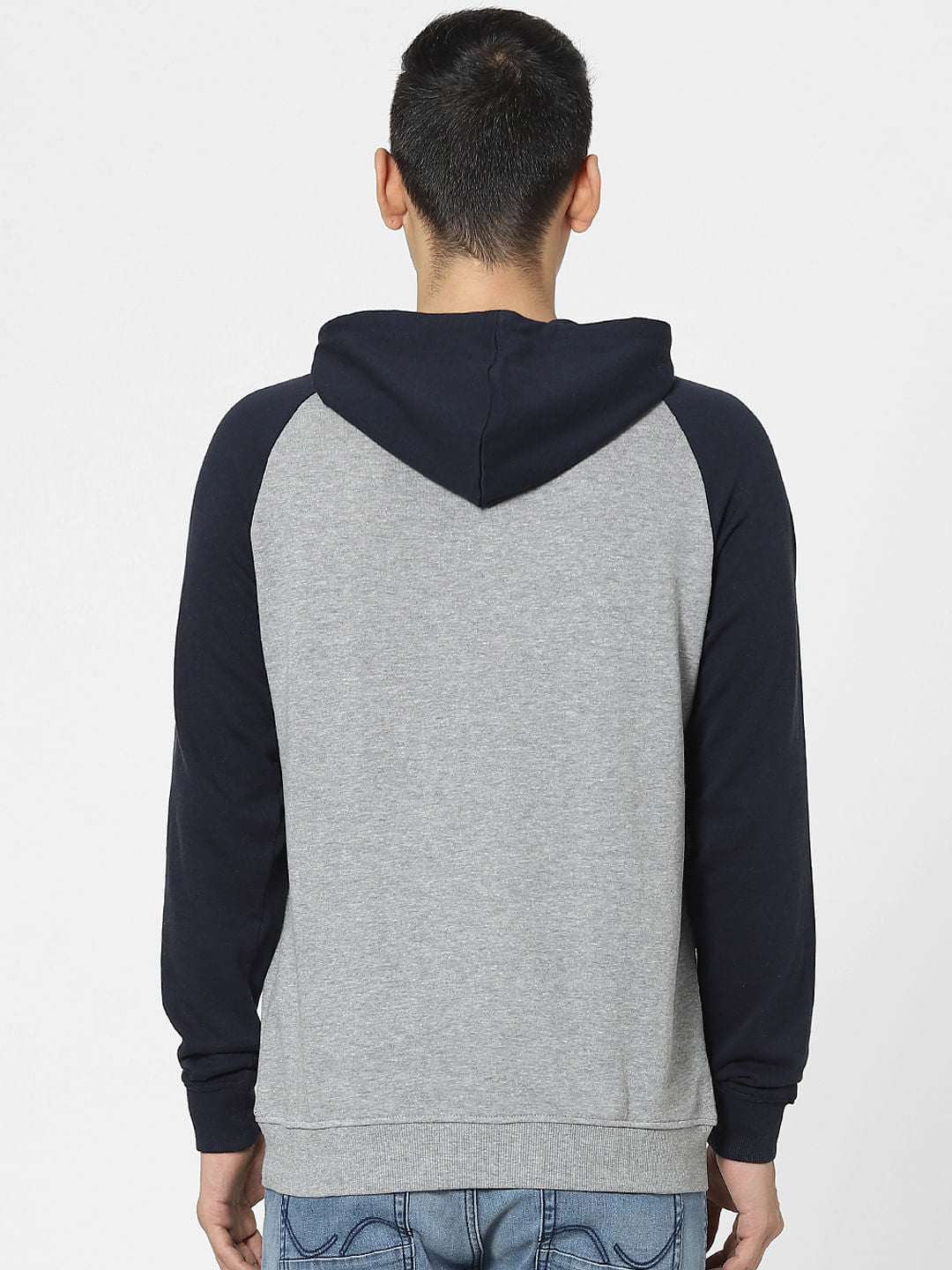 Grey Colourblocked Hooded Sweatshirt
