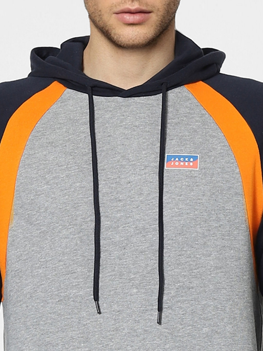 Grey Colourblocked Hooded Sweatshirt