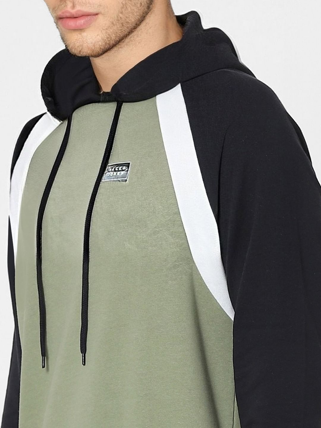 Green Colourblocked Hooded Sweatshirt