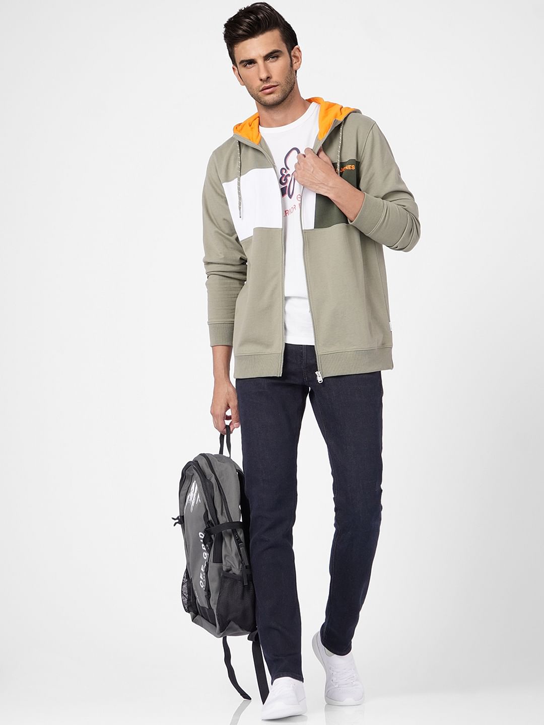 Green Colourblocked Hooded Sweatshirt