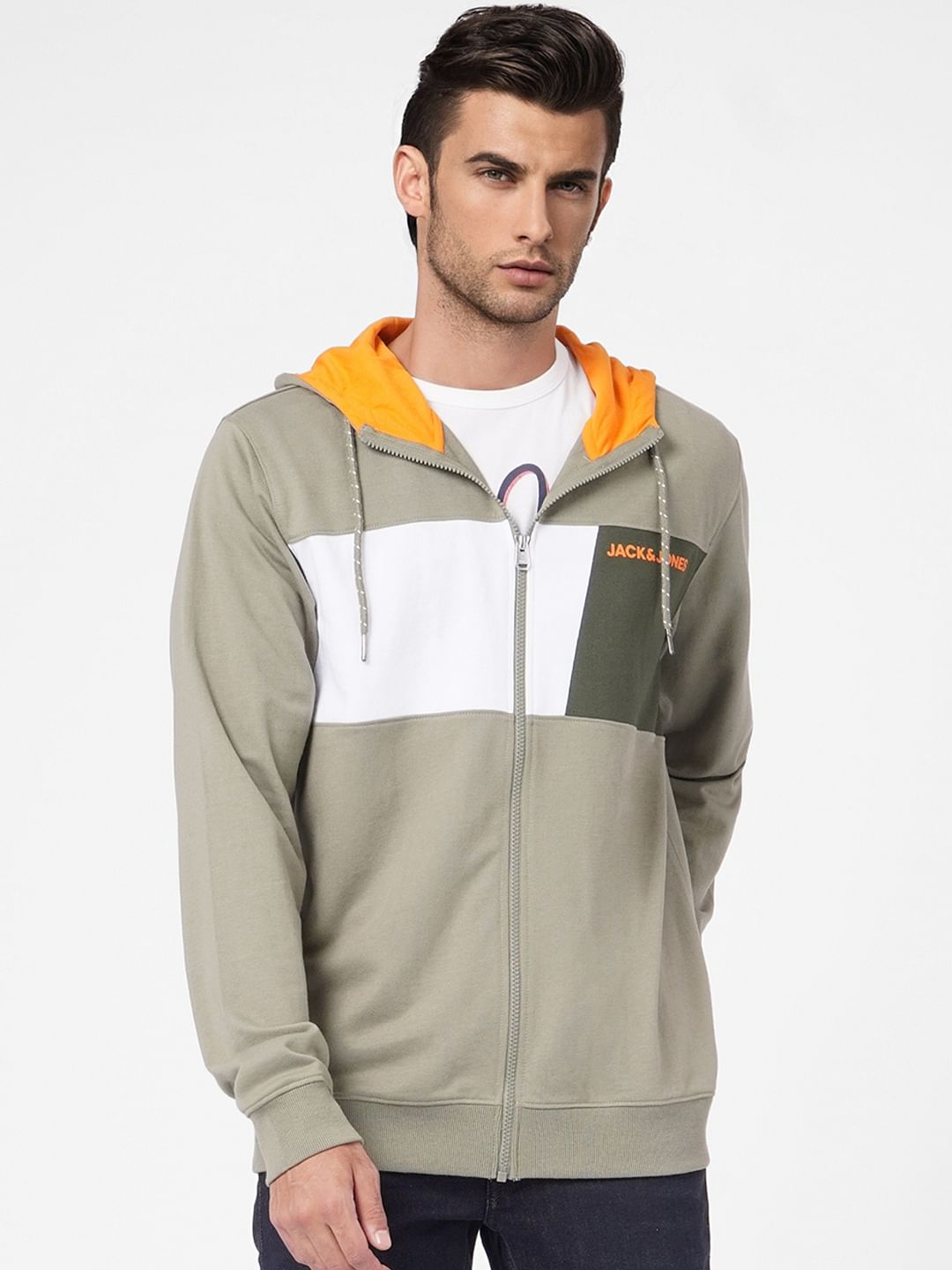 Green Colourblocked Hooded Sweatshirt