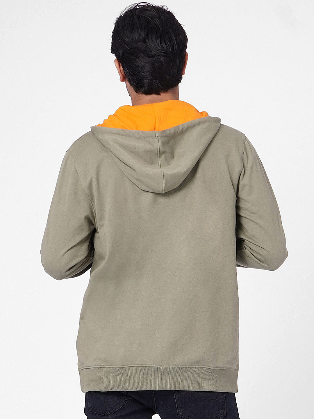 Green Colourblocked Hooded Sweatshirt