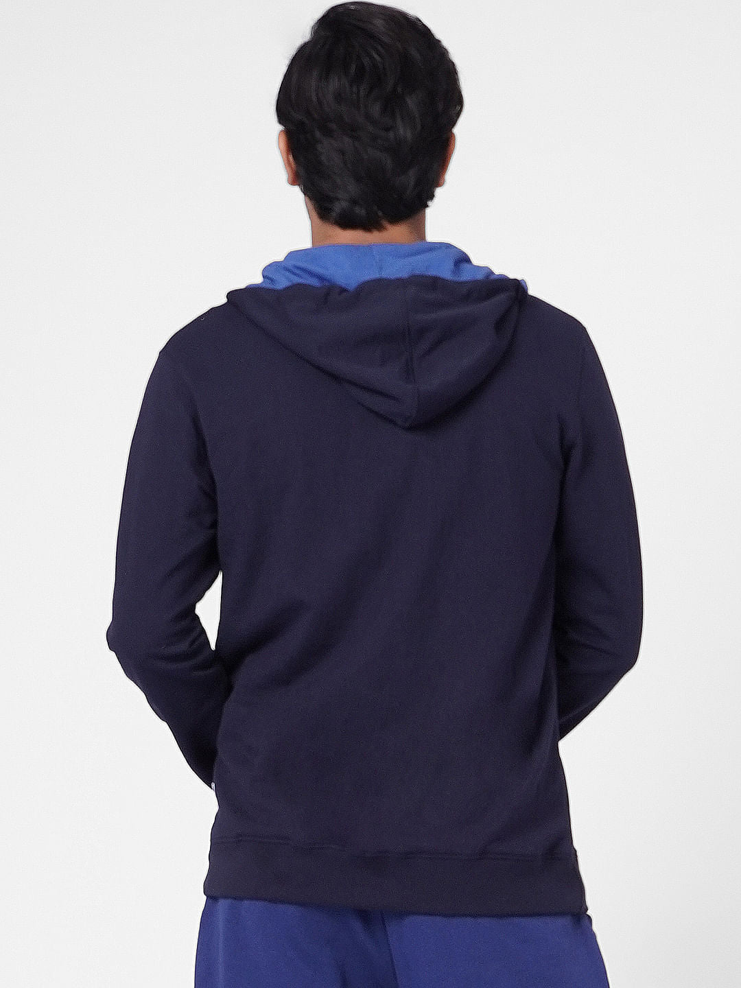 Blue Colourblocked Hooded Sweatshirt