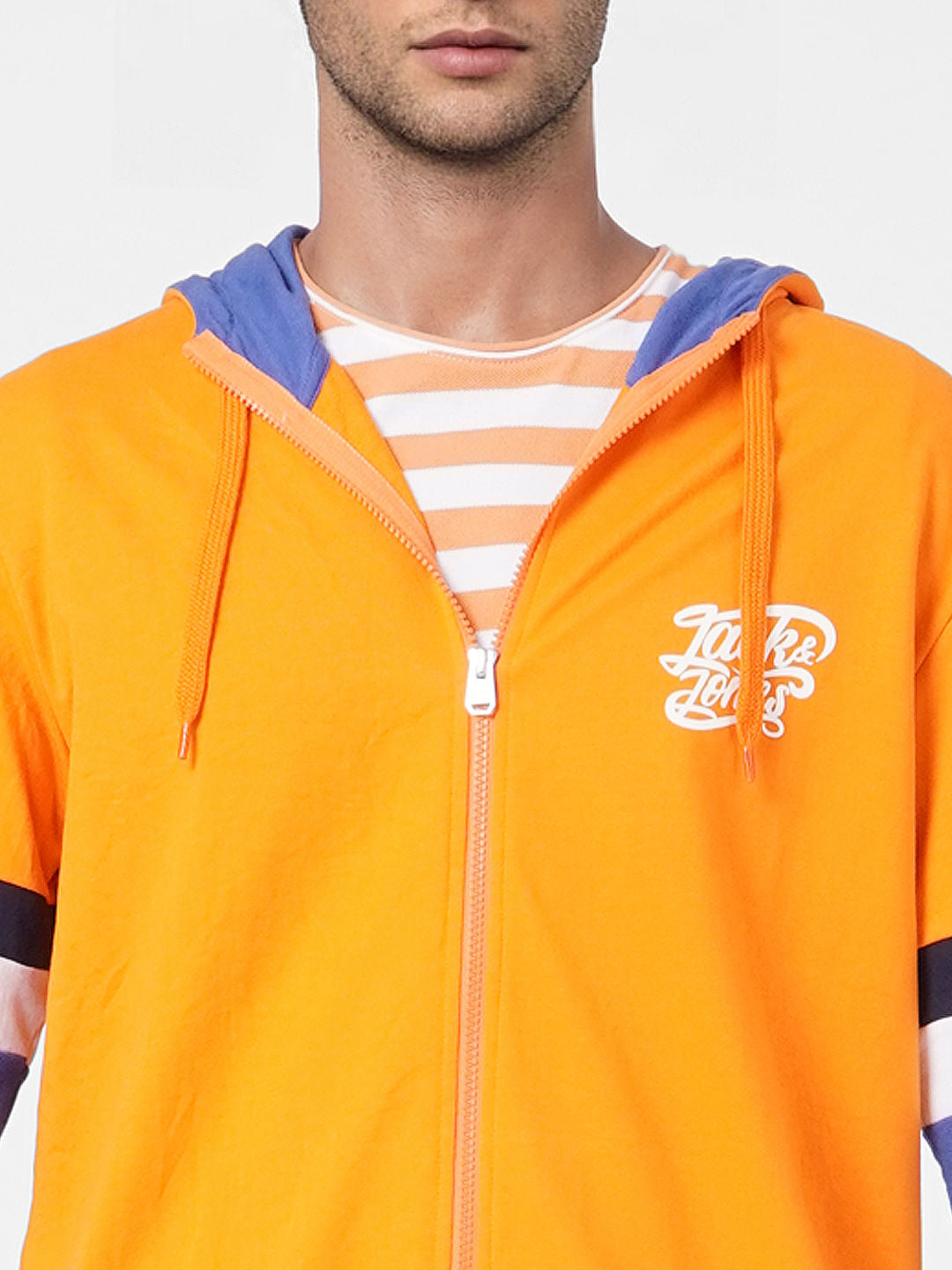 Orange Colourblocked Hooded Sweatshirt