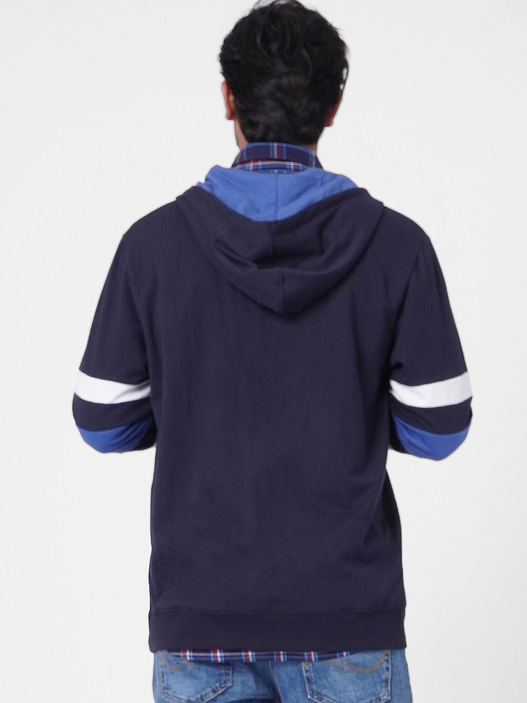 Blue Colourblocked Hooded Sweatshirt