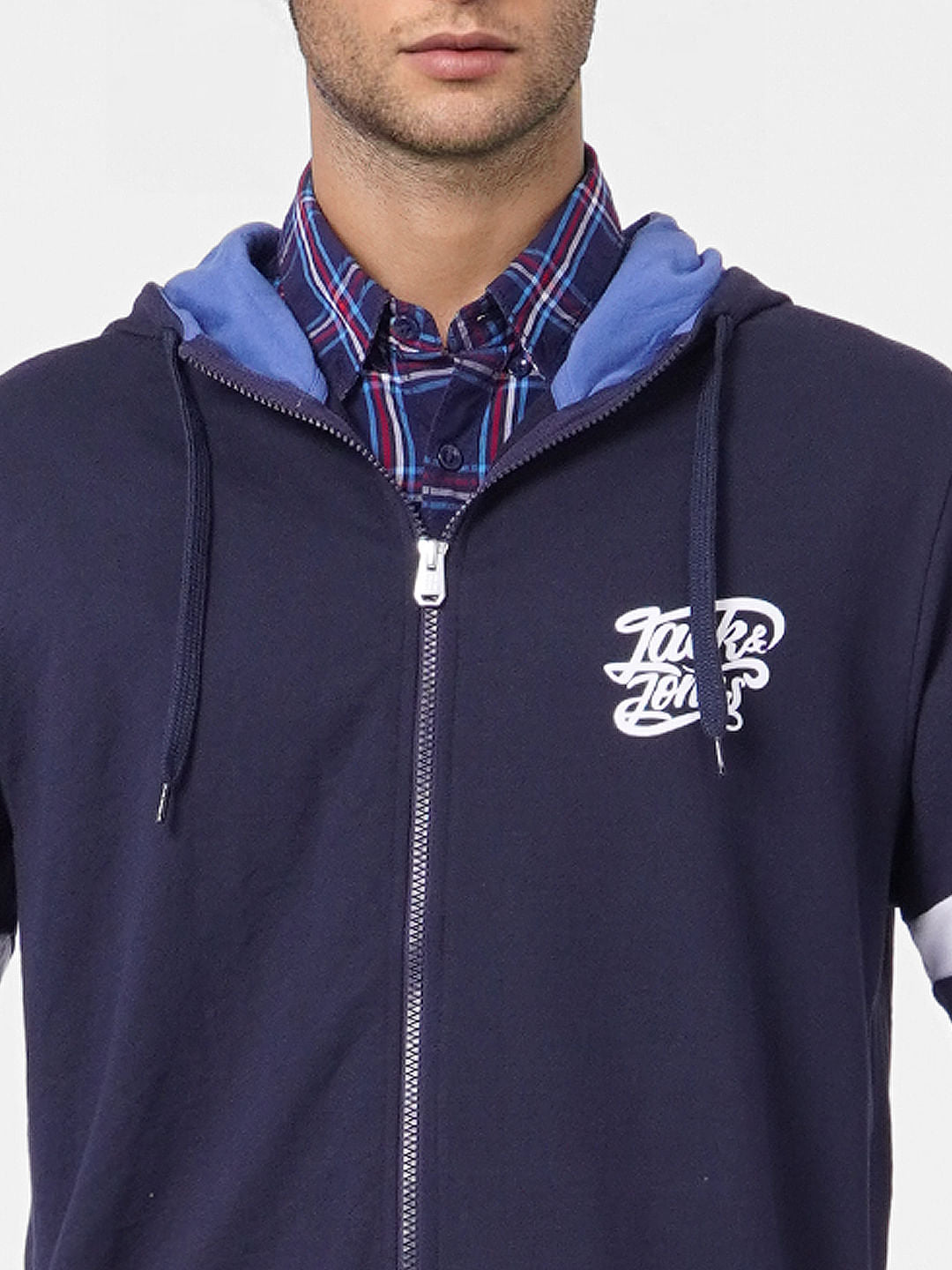 Blue Colourblocked Hooded Sweatshirt