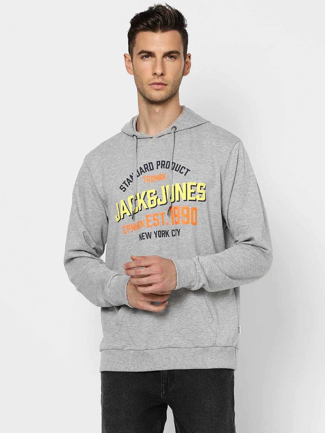 Grey Logo Print Hooded Sweatshirt
