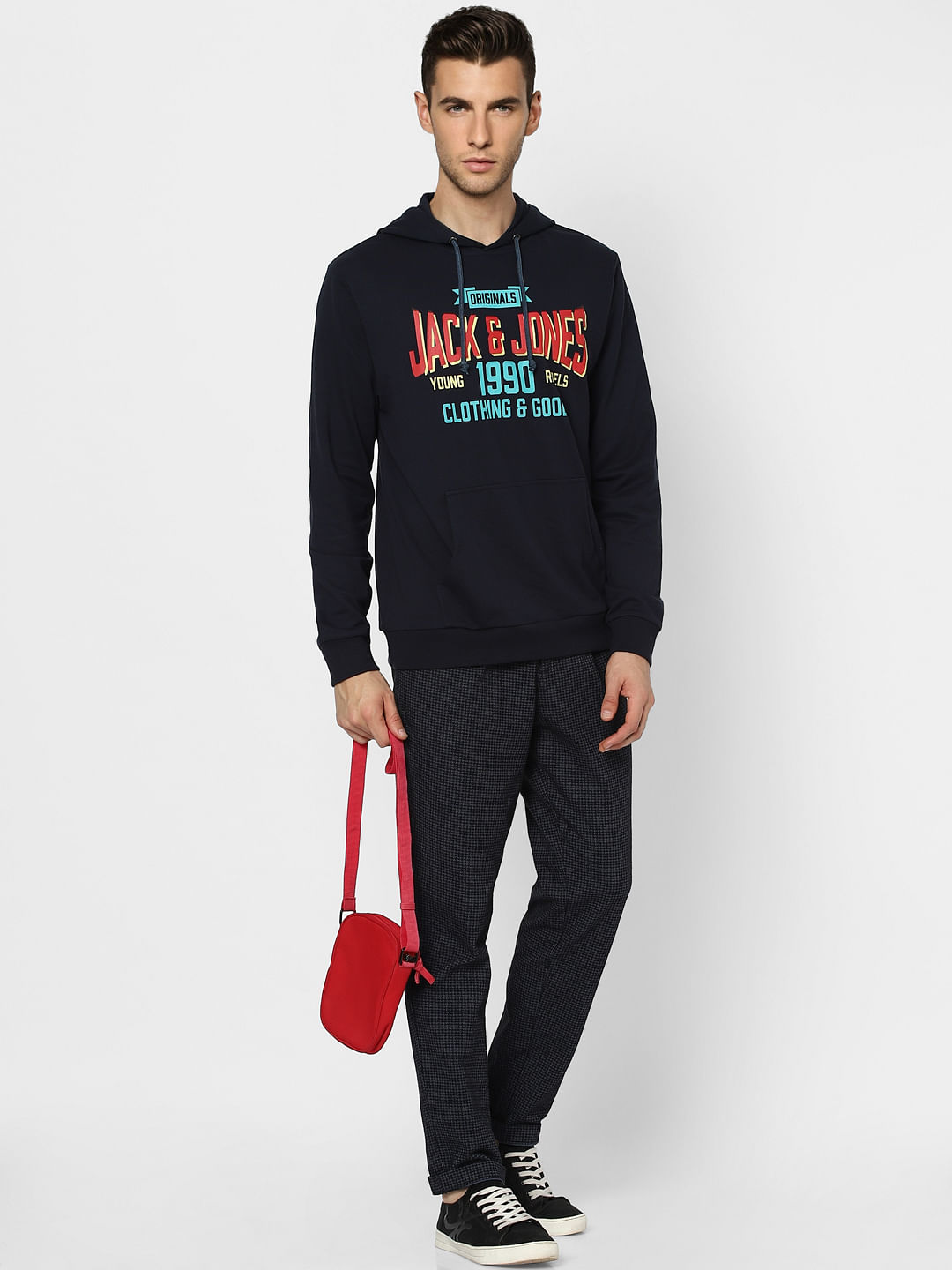 Blue Graphic Print Hooded Sweatshirt - S