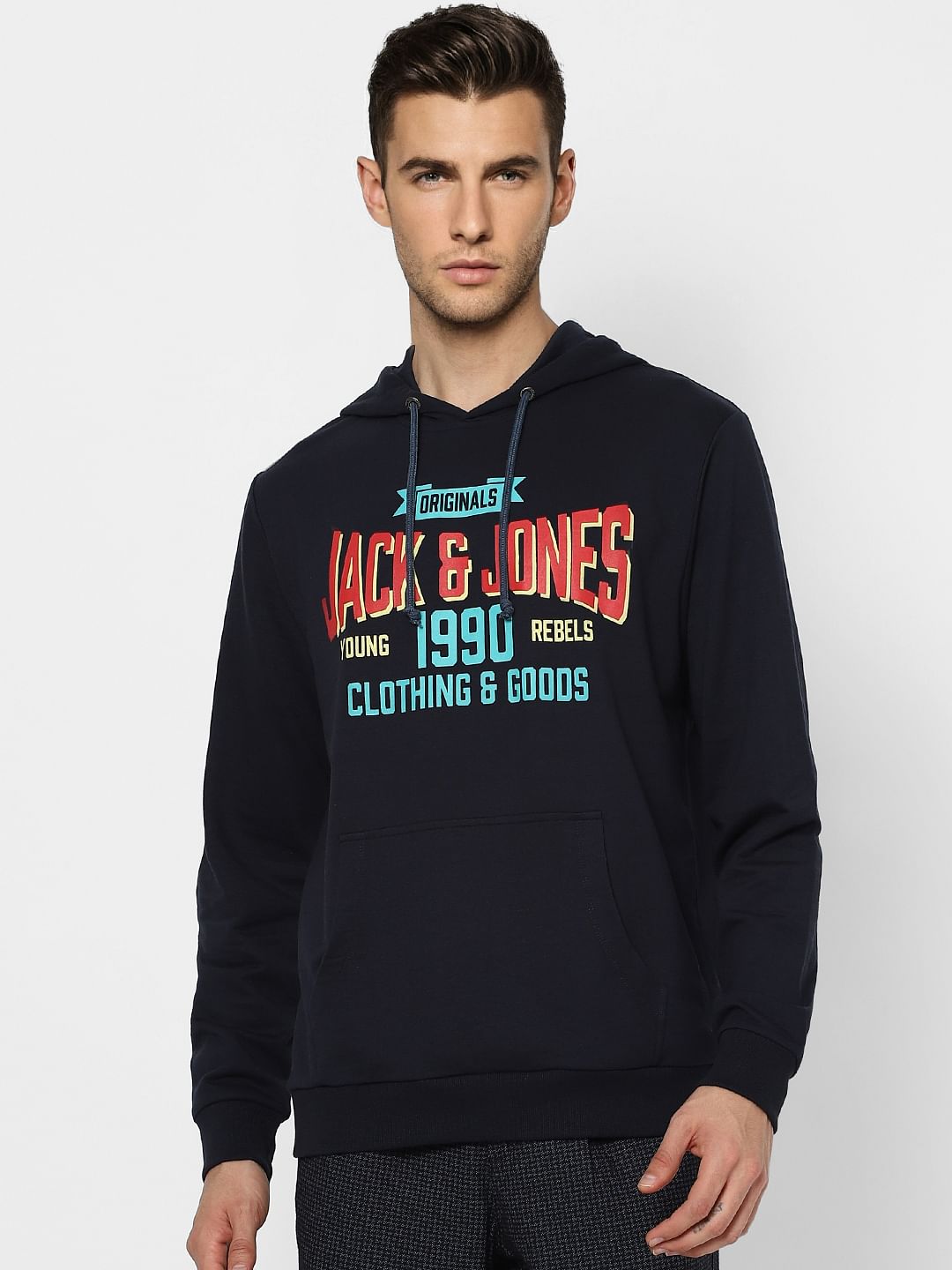 Blue Graphic Print Hooded Sweatshirt