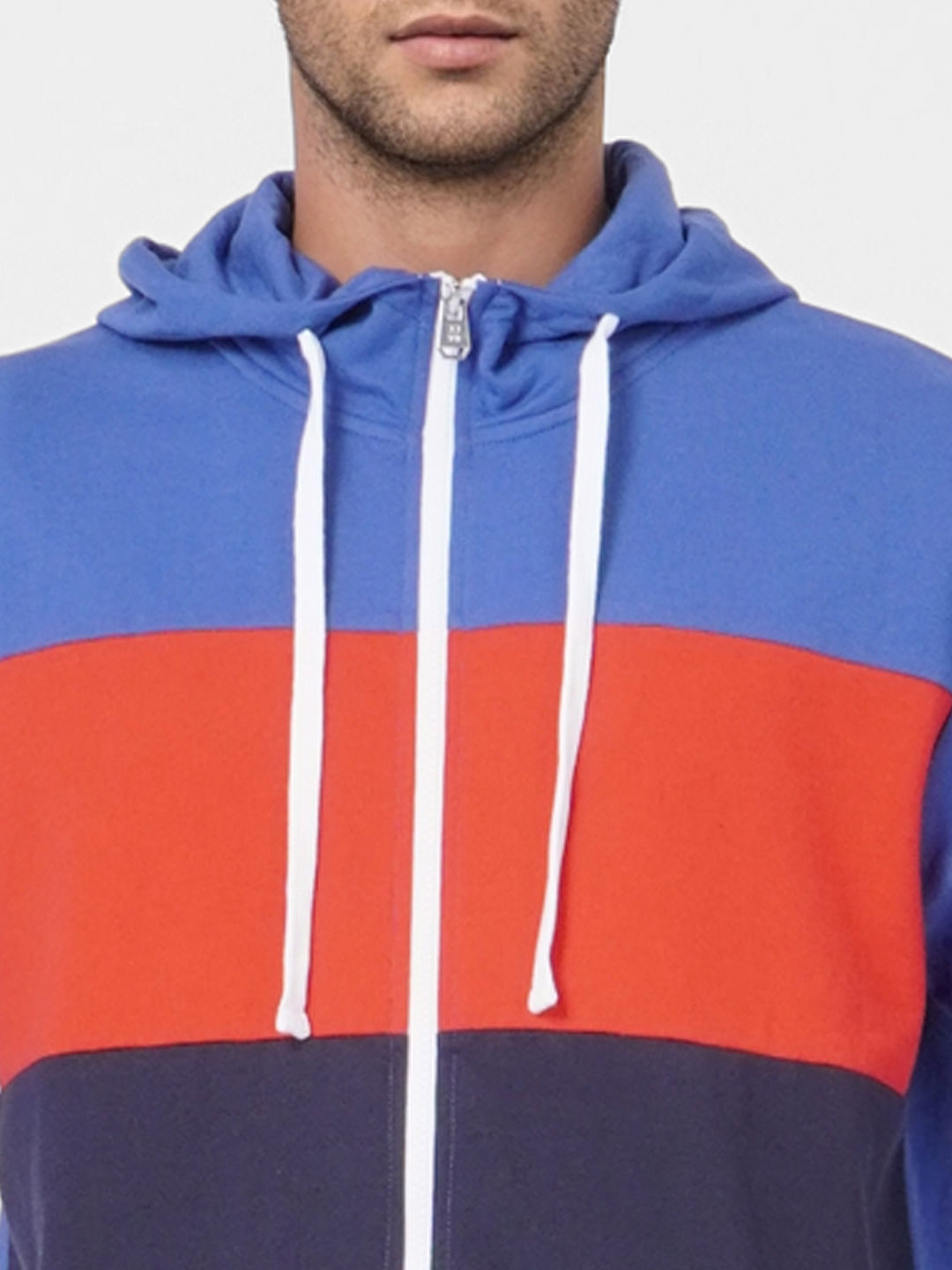 Blue Colourblocked Hooded Sweatshirt