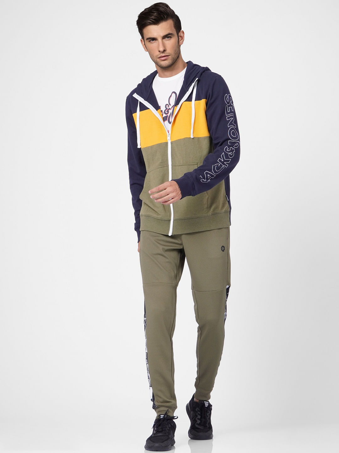 Green Colourblocked Hooded Sweatshirt - S