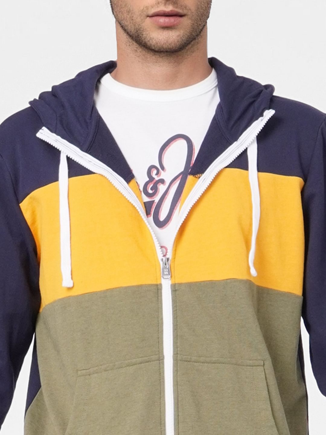 Green Colourblocked Hooded Sweatshirt