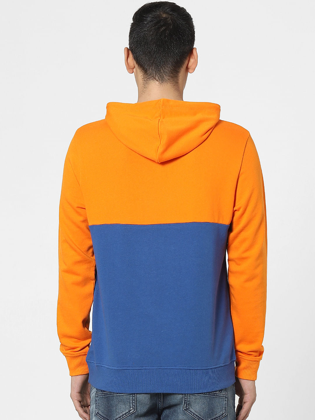 Orange Colourblocked Hooded Sweatshirt