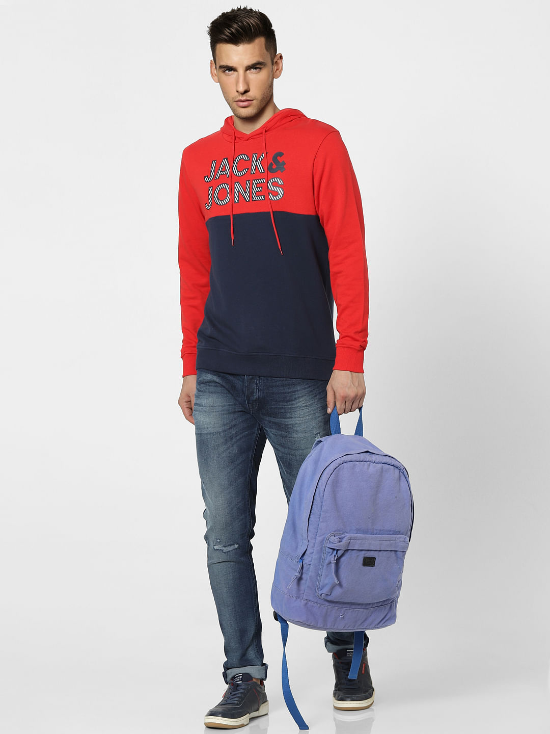 Red Colourblocked Hooded Sweatshirt - S