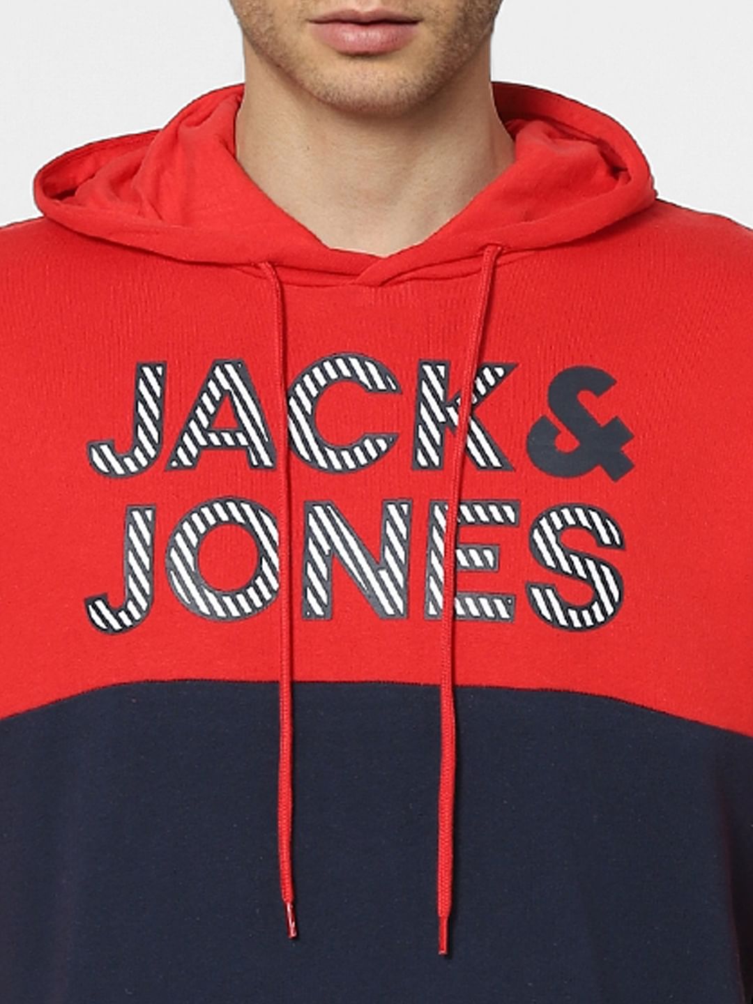 Red Colourblocked Hooded Sweatshirt