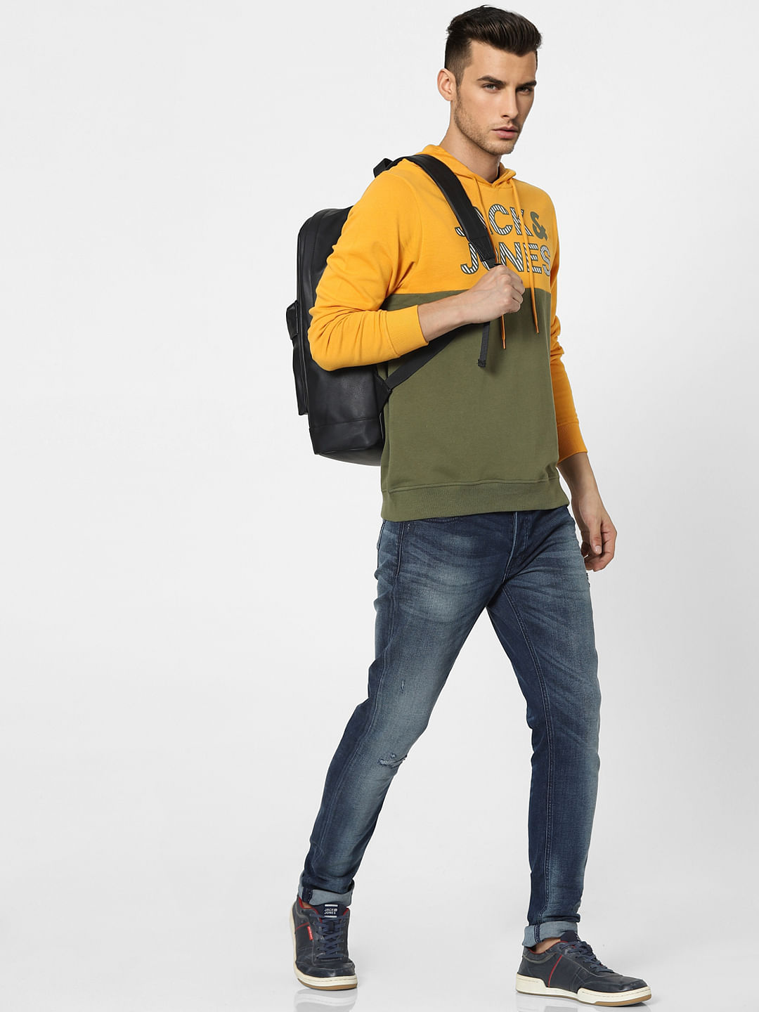Orange Colourblocked Hooded Sweatshirt - L