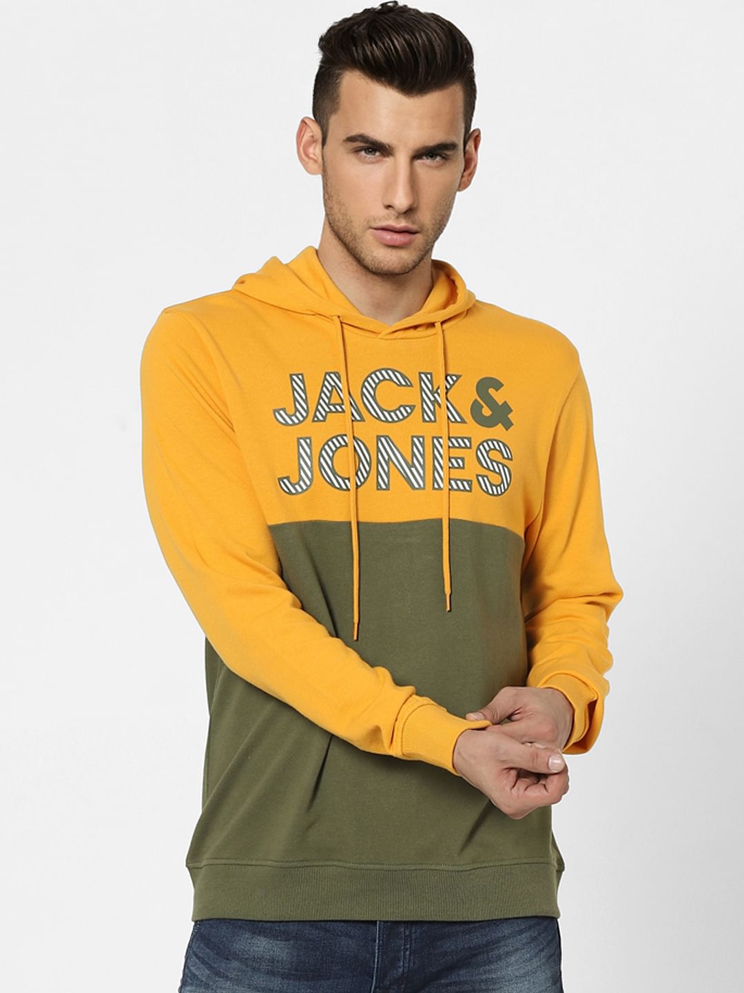 Orange Colourblocked Hooded Sweatshirt